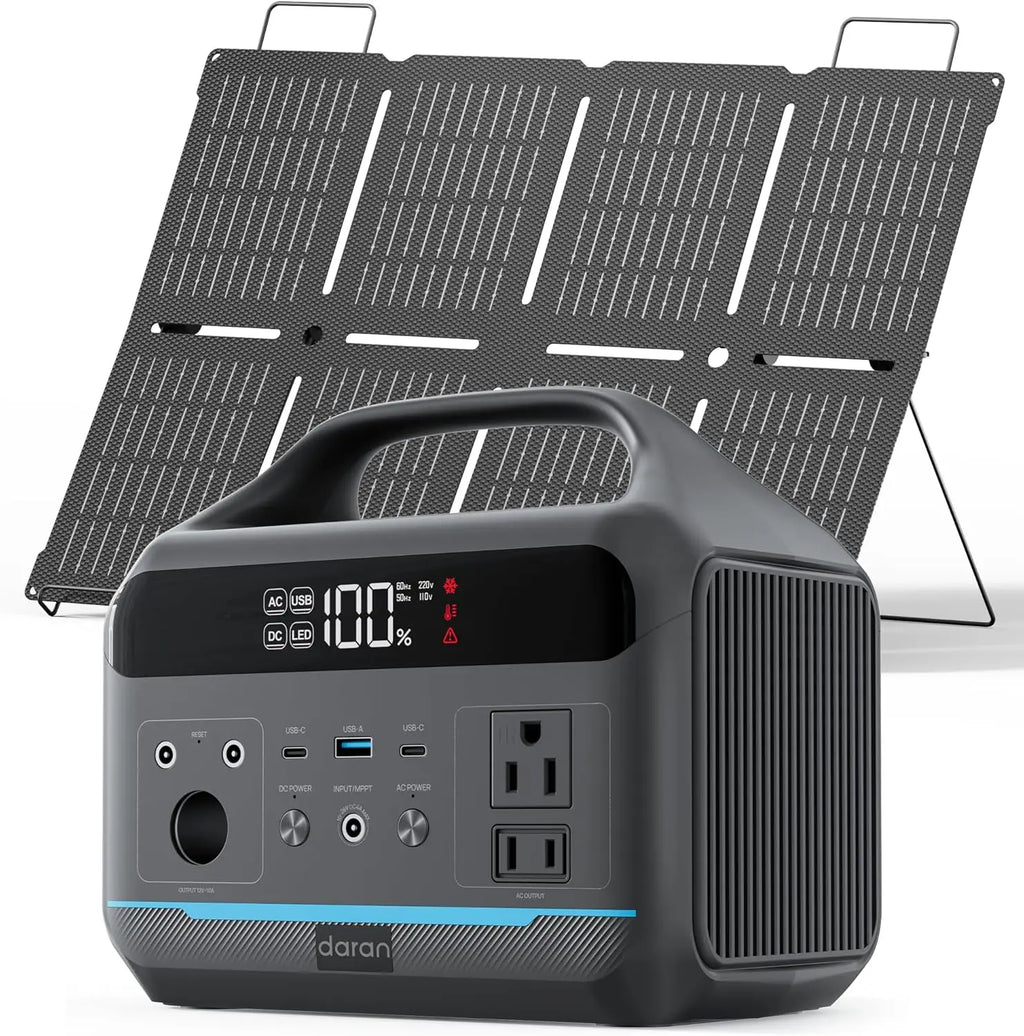 Portable Power Station 600W with 80W Solar Panel, 288Wh LiFePO4 Solar Generator, Dual AC Outlets, 100W USB-C PD, Fast Recharge f