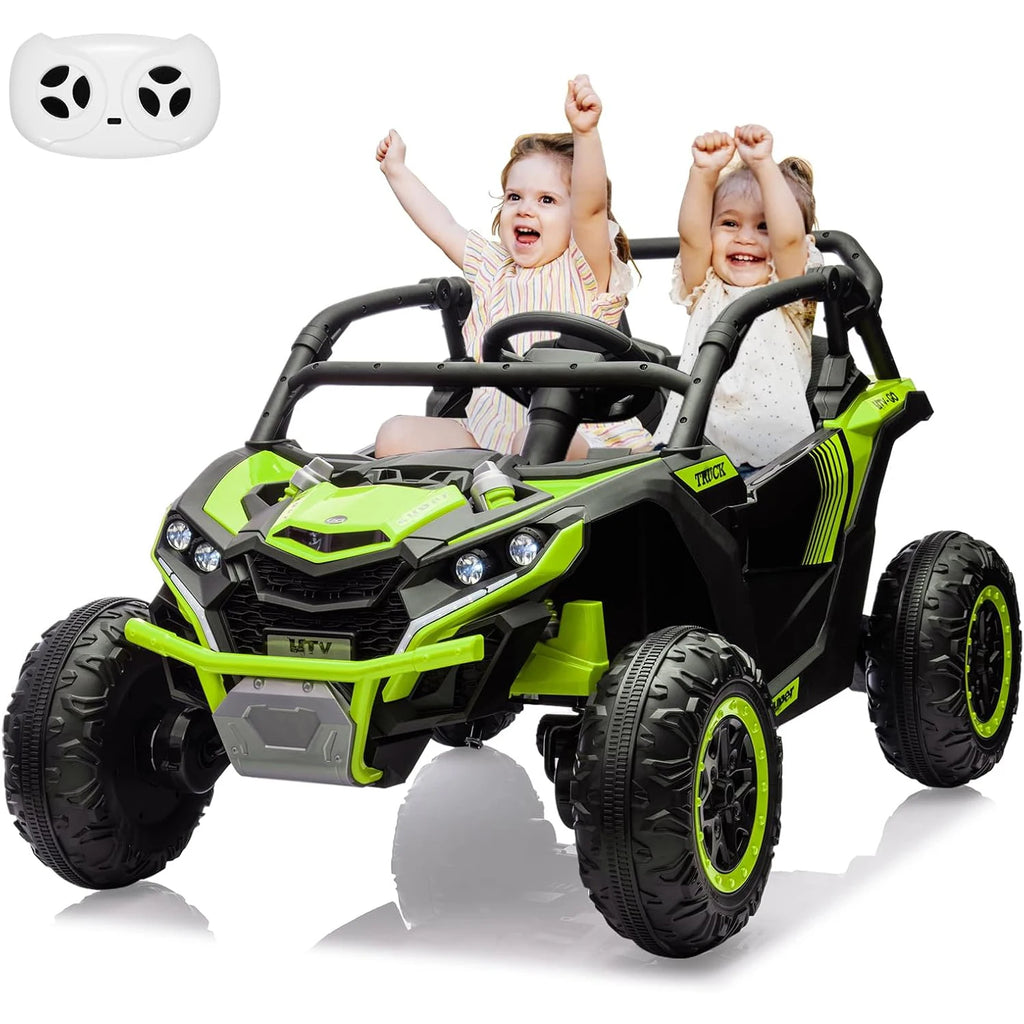 24V 2-Seater Ride-on UTV Kids 4WD Off-Road Electric Vehicle,Remote Control,LED Lights,Music,Horn,Shock Absorbers,110 Lbs Load