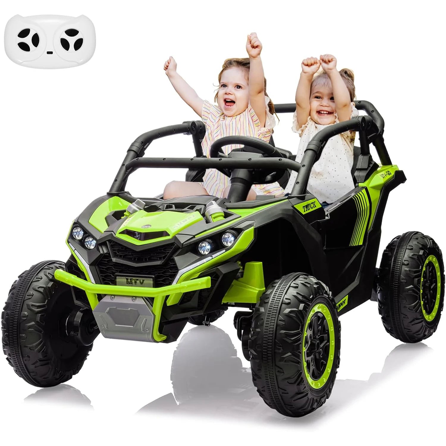24V 2-Seater Ride-on UTV Kids 4WD Off-Road Electric Vehicle,Remote Control,LED Lights,Music,Horn,Shock Absorbers,110 Lbs Load