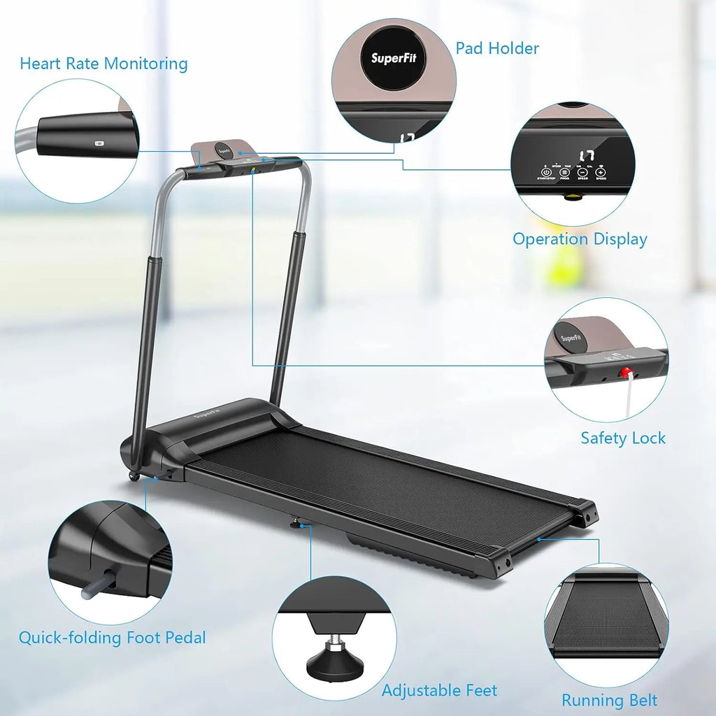 3.0HP Folding Treadmill, Foldable Superfit Treadmill W/LED Touch Screen, Phone Holder, Blue Tooth Connection, Electric Running W
