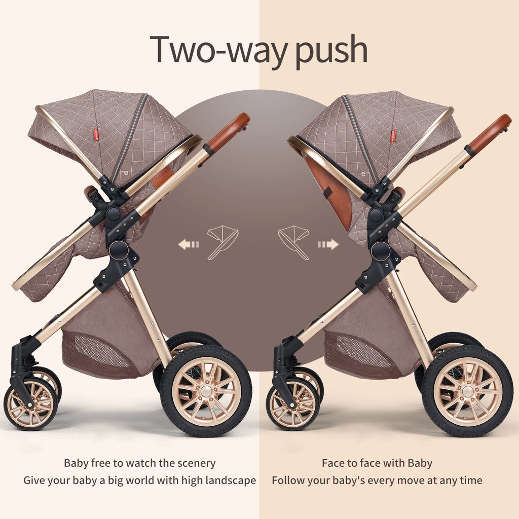 3 In 1 Luxury Pram High Landscape Baby Stroller Folding Pushchair Vista Stroller With Reversible Stroller Seat