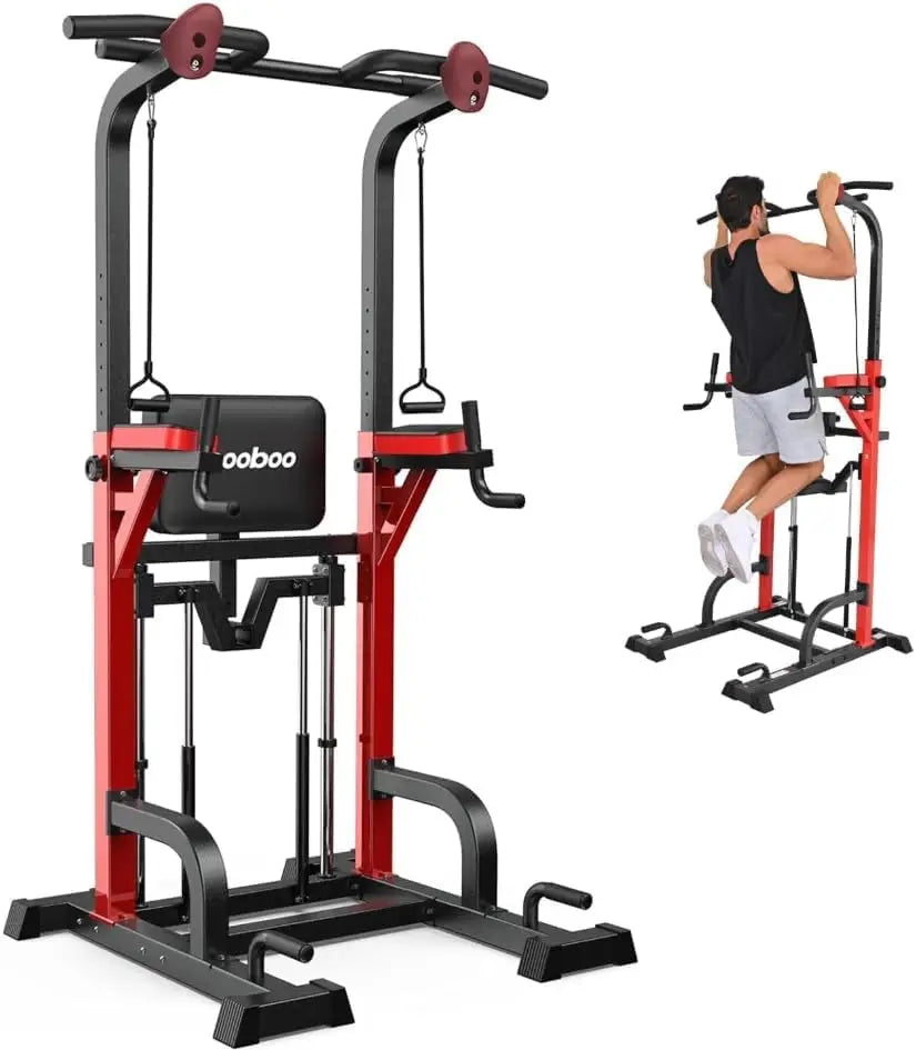 Pooboo Power Tower Dip Station Pull Up Bar for Fitness Home Gym Workout,450 Pounds Multi-Function Adjustable Height Fitness