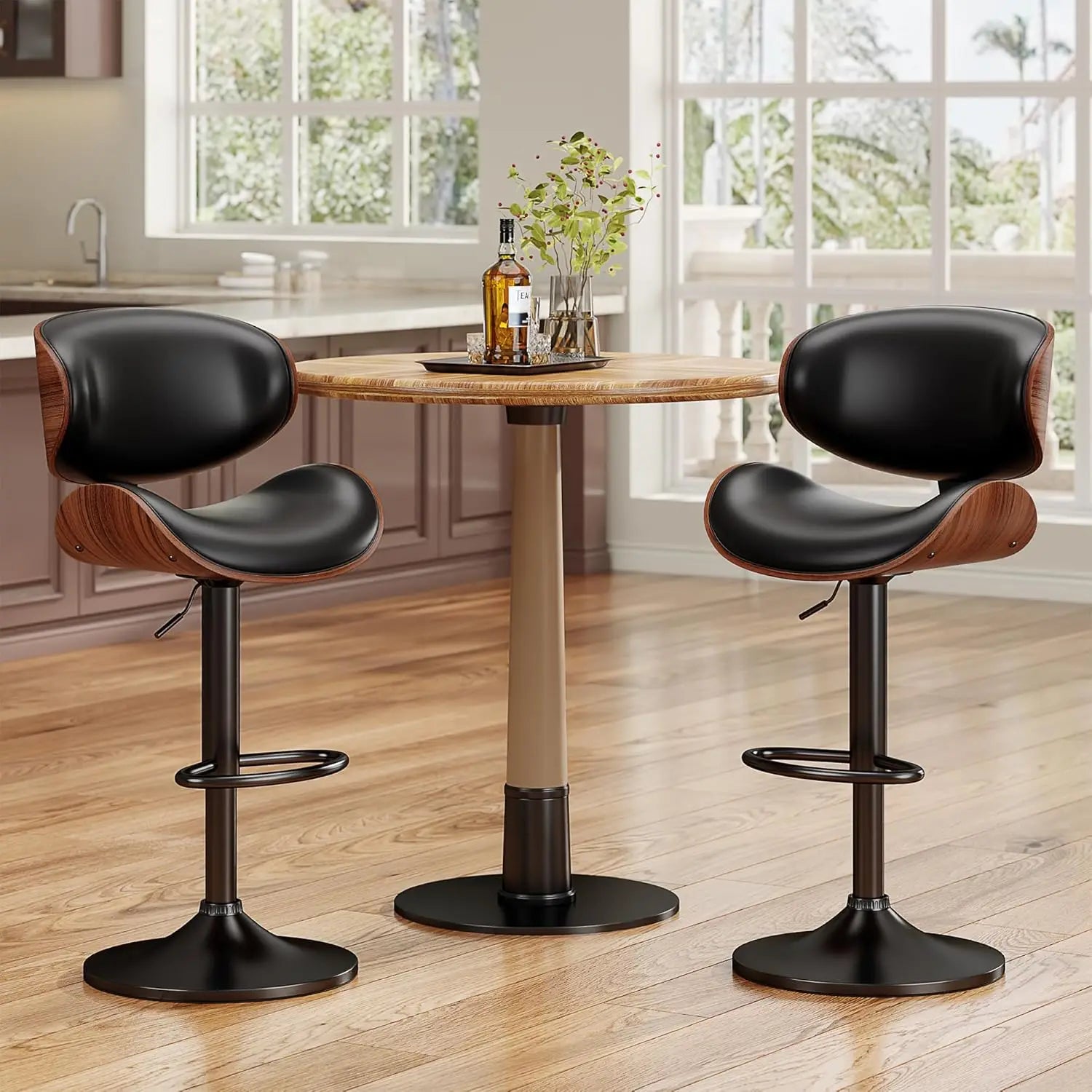 Adjustable Height Swivel Bar Stool PU Leather Upholstered with Back Footrest for Bar Kitchen Dining Room Set of 3, Customized