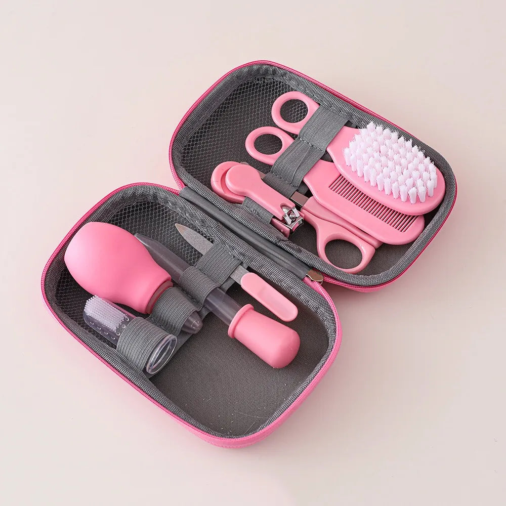 New 8Pcs Baby Healthcare and Grooming Kit Sets Safety Newborn Hair Brush Comb Nail Clipper Scissors Toothbrush Nasal Aspirator