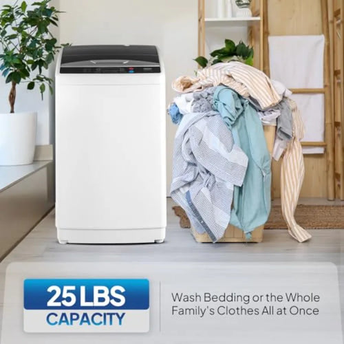 25LBS Portable Washing Machine Full-Automatic Electric Laundry Machine with Stainless Steel Drum Compact Washer and Spin Dryer