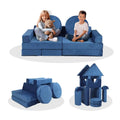 14 pcs Kids Modular Play Couch, Convertible Foam Sectional Sofa for Toddlers, DIY Creative Playroom Furniture in Blue Color -