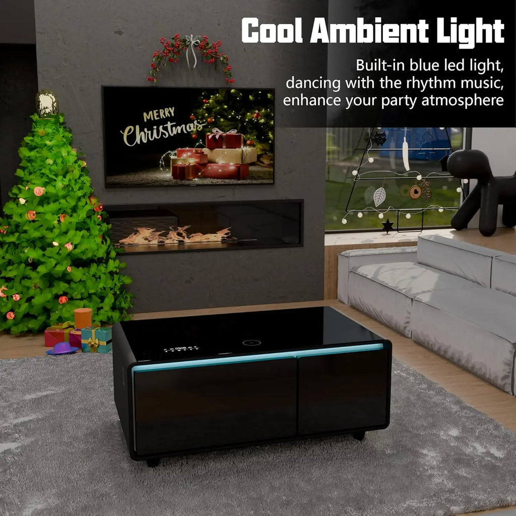 Smart Coffee Table with Built-in Fridge 15W Wireless Charging USB Ports Speakers 23"x41.5"x18.2" for Living Room, Custom