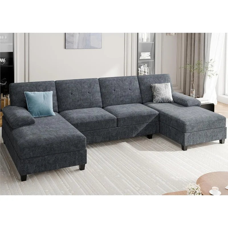 Meilocar Sectional Couches for Living Room, U Shaped Couch 4 Seat Sectional Sofa with Chaise and Armrests, Comfortable Fabric