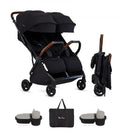 Black Silver Cross Jet Double Stroller Bundle with Travel Bag and Snack Tray for Twins - Lightweight Compact Foldable Design