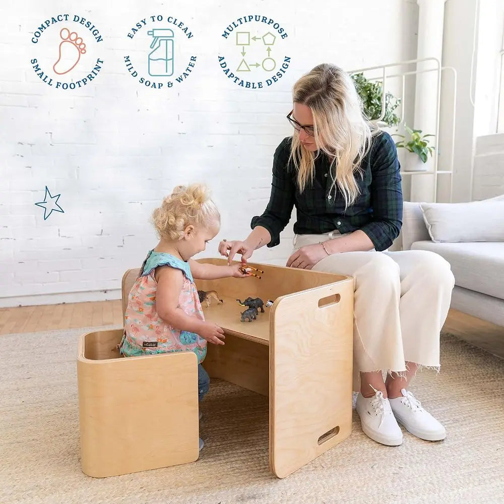 Premium Bentwood Multipose Table and Chair Set, Children's urniture, Natural, 3-Piece