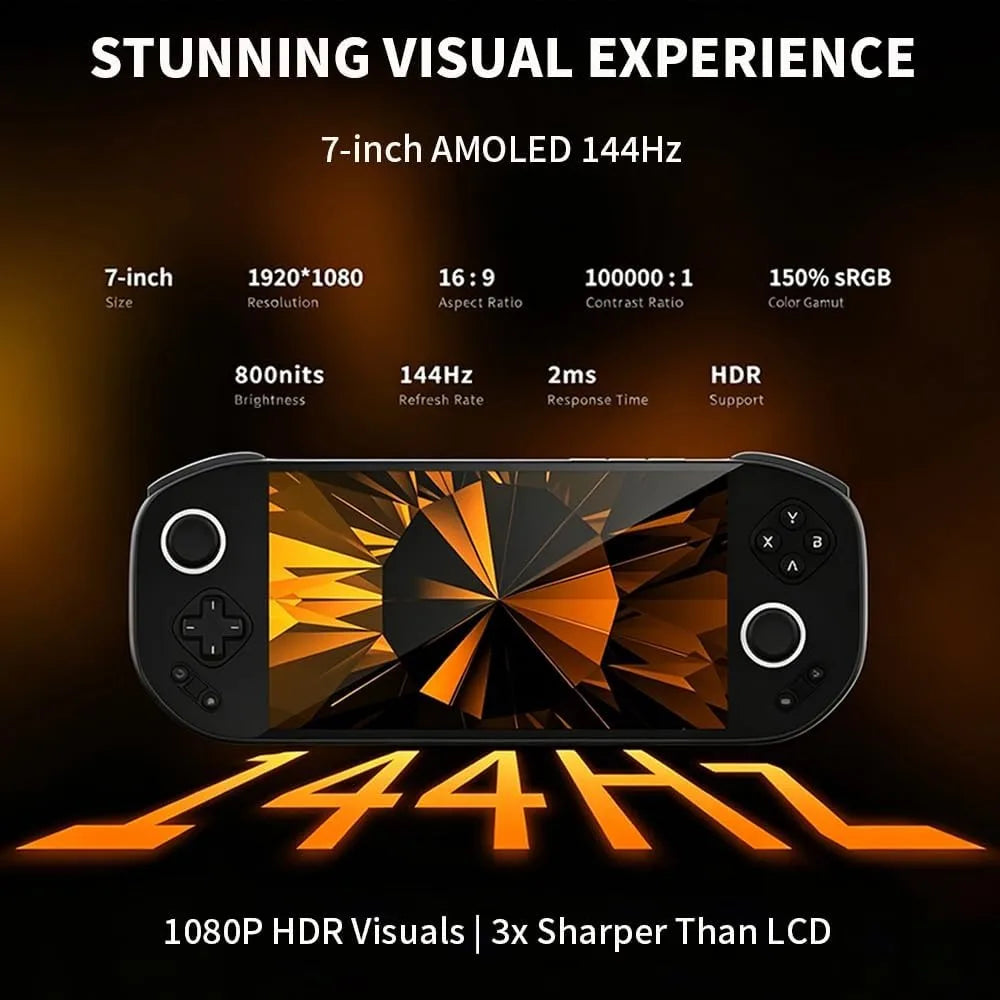 Portable 7" 144Hz AMOLED Gaming Console with Snapdragon 865, 8GB+128GB, WiFi 6, and 8000mAh Battery
