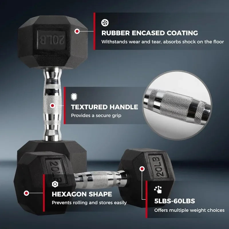 RitFit 250LB/300LB/350LB/550LB/650LB Rubber Hex Dumbbell Sets with Weights Rack, Multiple Color Choices Available