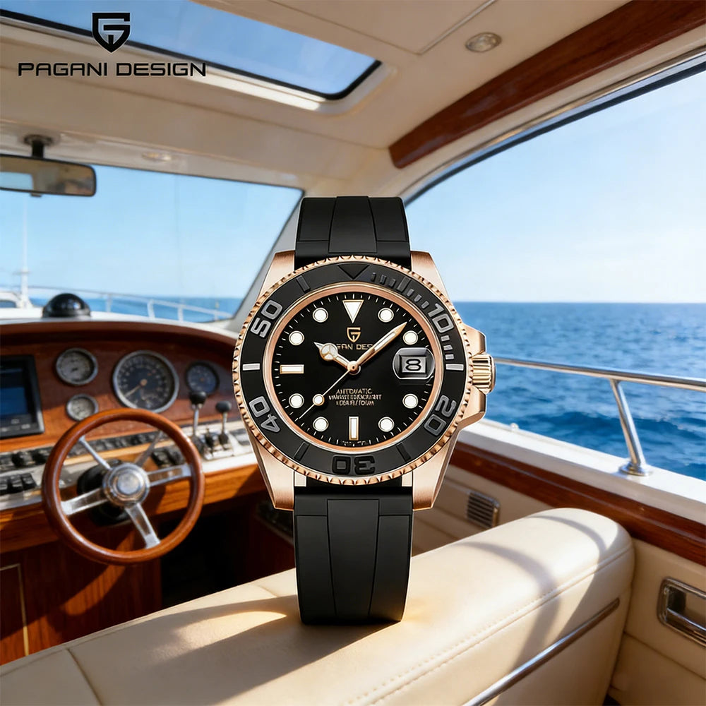 PAGANI DESIGN 2026 40MM Rose Gold Black Sports Watch with AR Coating Sapphire Glass Watch Mechanical automatic watches for me