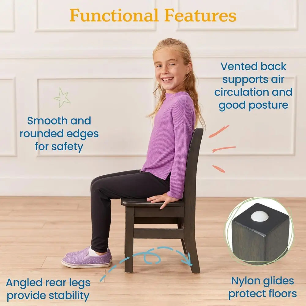 30in D Round Hardwood Table and Chair Set, 12in Seat Height, Kids urniture, Grey Wash, 3-Piece