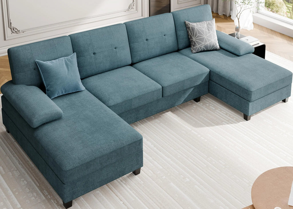 Meilocar Sectional Couches for Living Room, U Shaped Couch 4 Seat Sectional Sofa with Chaise and Armrests, Comfortable Fabric