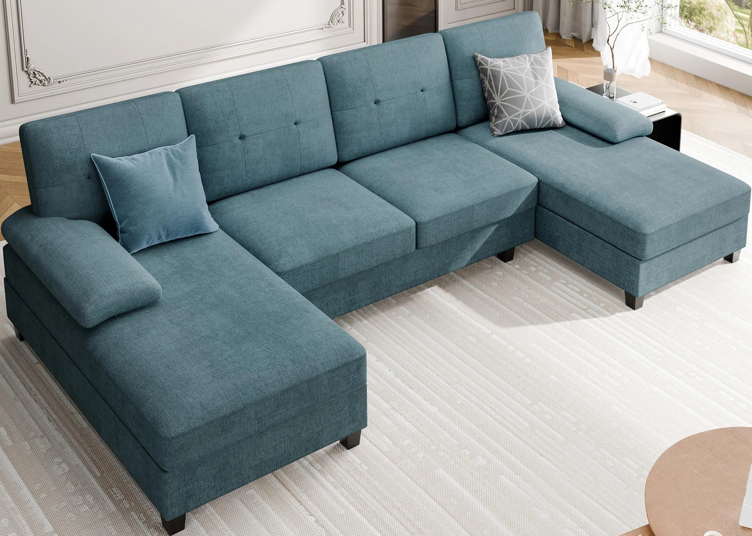 Meilocar Sectional Couches for Living Room, U Shaped Couch 4 Seat Sectional Sofa with Chaise and Armrests, Comfortable Fabric