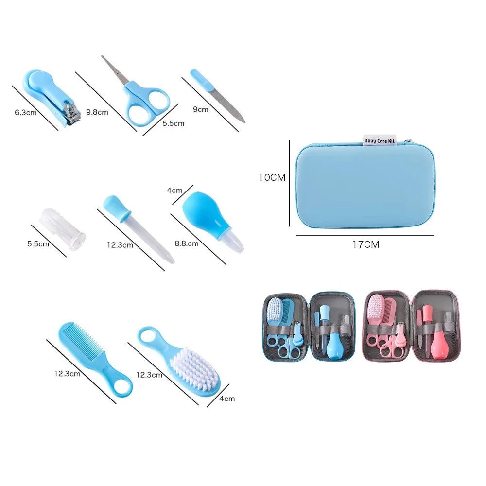 New 8Pcs Baby Healthcare and Grooming Kit Sets Safety Newborn Hair Brush Comb Nail Clipper Scissors Toothbrush Nasal Aspirator