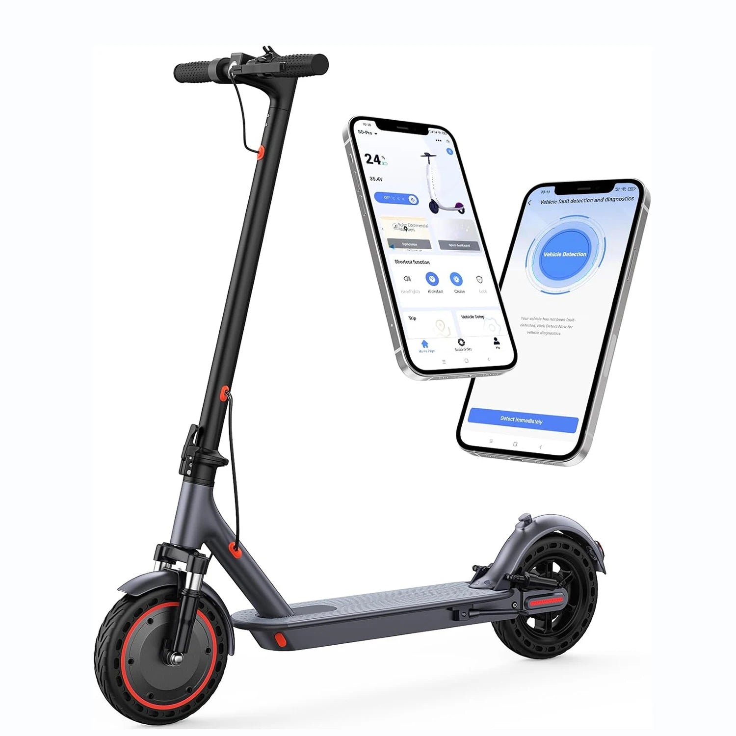 10‘’ Electric Scooter for Adults,500W Powerful Motor,22 Miles Long Range,Dual Braking System,22Mph Max Speed,Foldable E Scooter with Solid Tires,APP Control