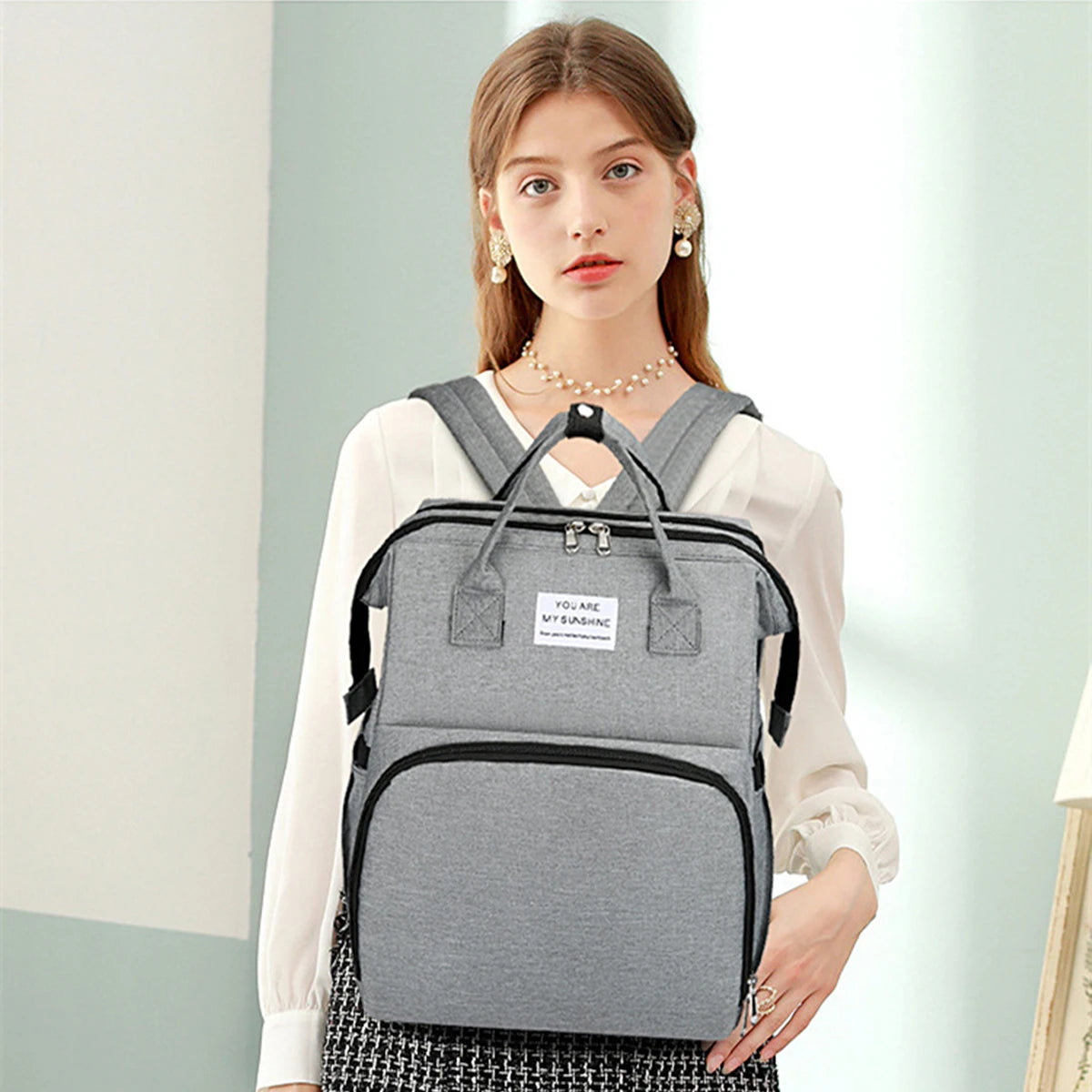 Folding Mommy Bag Lightweight Portable Folding Crib Bed Large-Capacity Baby Backpack Female Mommy Outting Bag Mummy Bag