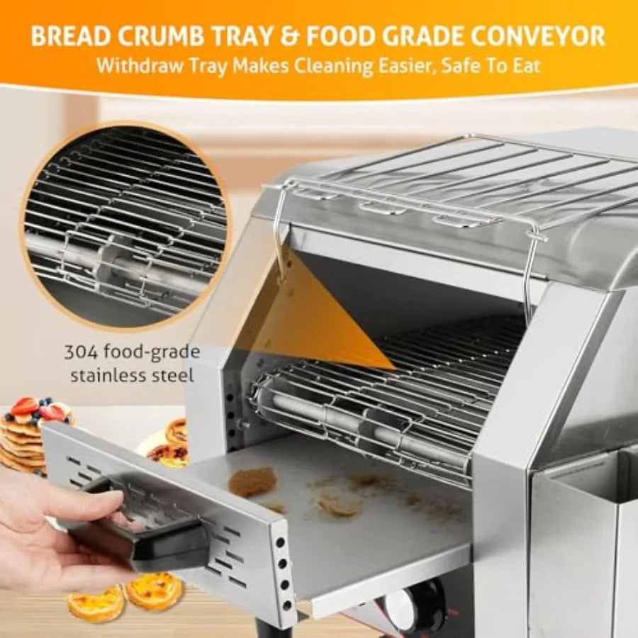 Commercial Electric Conveyor Toaster 1900W Stainless Steel 300 Slices/Hour for Restaurant Buffets Bagel Beard Heavy Duty with H