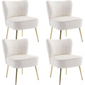 Upholstered Wingback Accent Chair Set of 4, Comfortable Side Chairs with Gold Legs and Padded Seats, Beige for Small Living Room