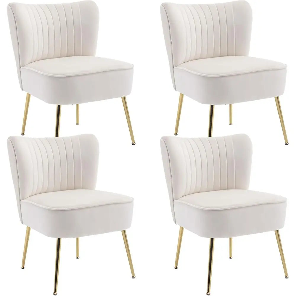 Upholstered Wingback Accent Chair Set of 4, Comfortable Side Chairs with Gold Legs and Padded Seats, Beige for Small Living Room