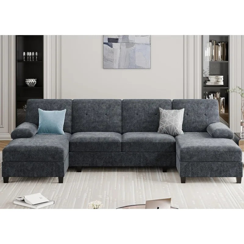 Meilocar Sectional Couches for Living Room, U Shaped Couch 4 Seat Sectional Sofa with Chaise and Armrests, Comfortable Fabric