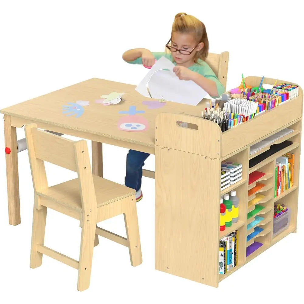 Kids Art Table and Chairs Set, Crat Desk with Large Storage and Portable Art Supply Organizer or Children Ages 8-12, 47" L x 30"