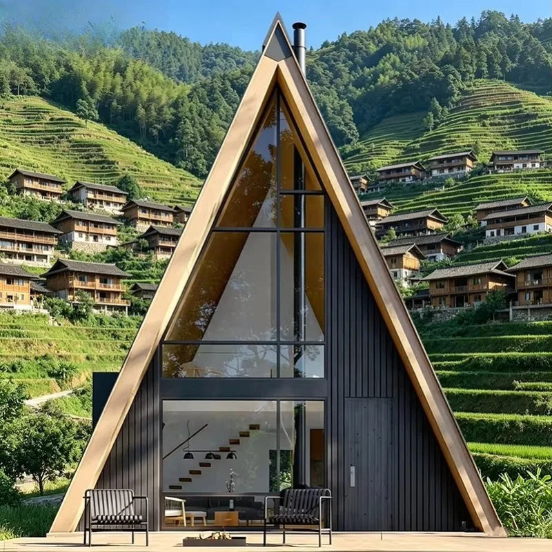 Portable Triangle A Frame Wooden House Prefabricated Tiny Cabin Outdoor Luxury Living