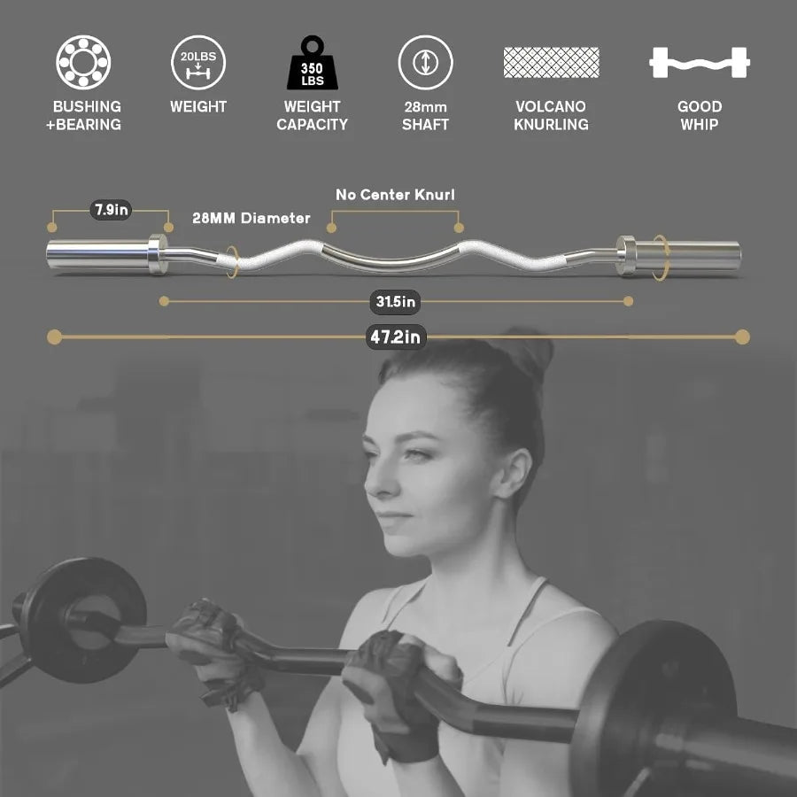 2 Inch EZ Curl Bar with 155LB Weights & Collar,350LBS Weight Capacity Curl Barbell for Bicep,Tricep and Weight Lifting Exercises