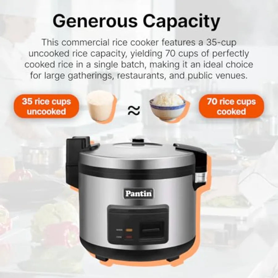 Commercial Rice Cooker Warmer 35 Cups Uncooked 70 Cups Cooked Extra Large Capacity Nonstick Inner Pot Switch Press 120V 1500W E