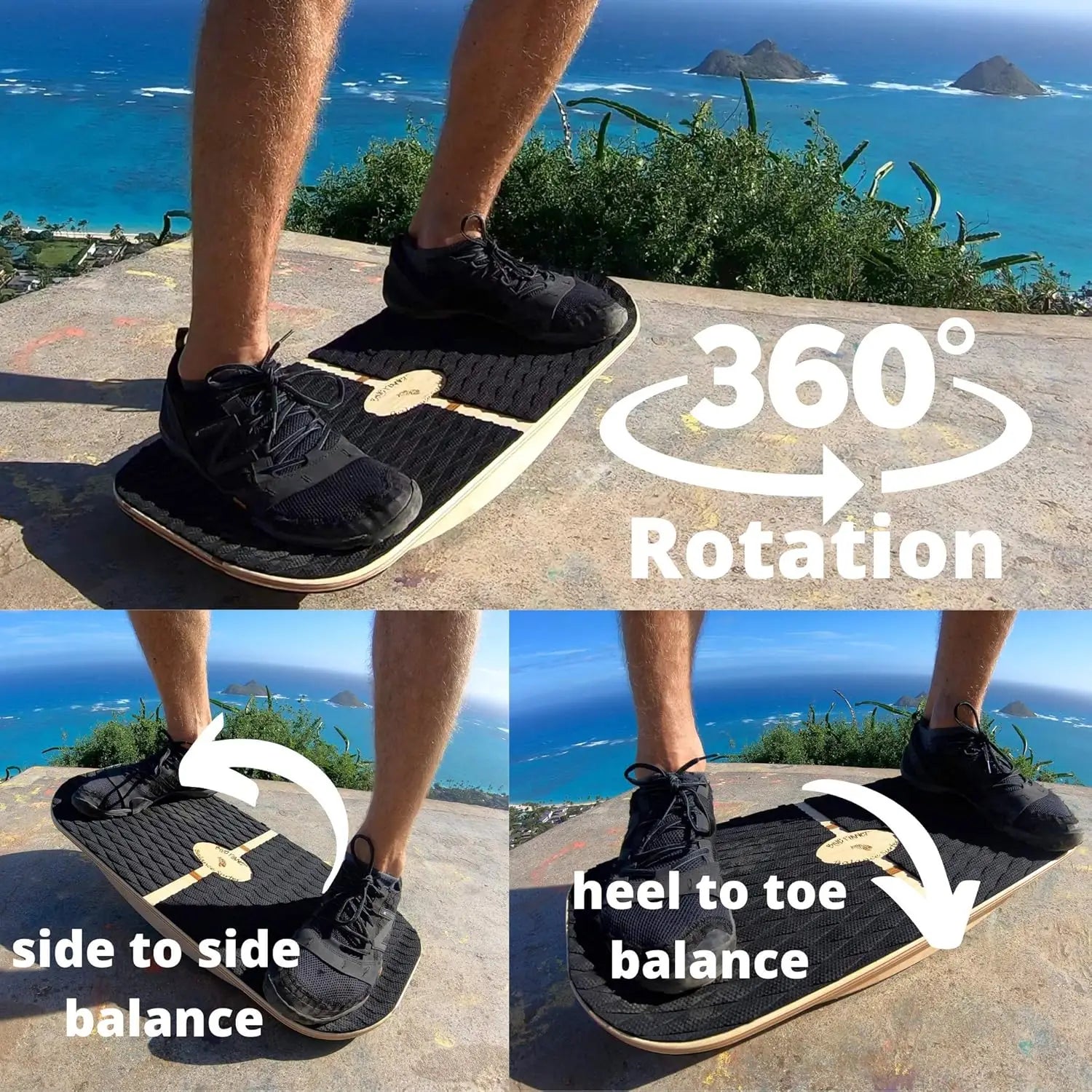 Adjustable Balance Board with 7 Levels, 25" Wide Bamboo Deck, 3 EVA Foam Modules for Surfing, Standing Desk, Yoga & Exercise