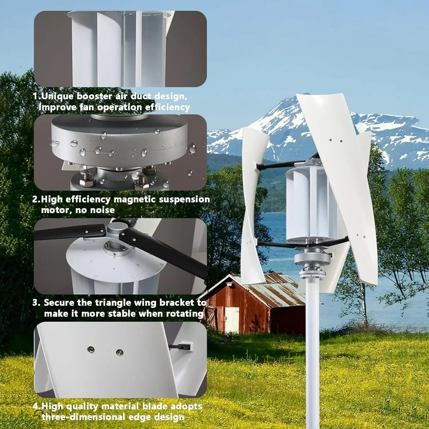 4000W Wind Turbine Generator,12V 24V 48V 220V with 3 Blades Wind Vertical Turbine Generator Permanent Magnet Generator Wind Turb
