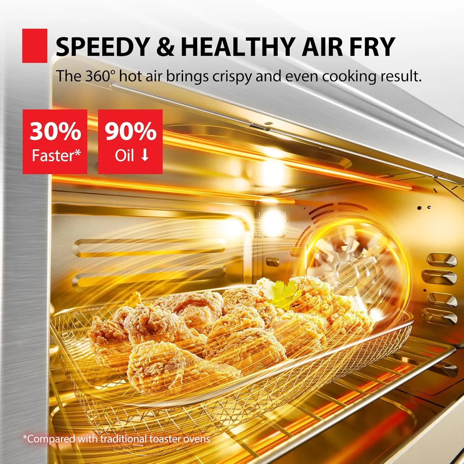 26.4 QT Air Fryer Toaster Oven Combo, 12-in-1 Countertop Oven, Large Capacity, Stainless Steel