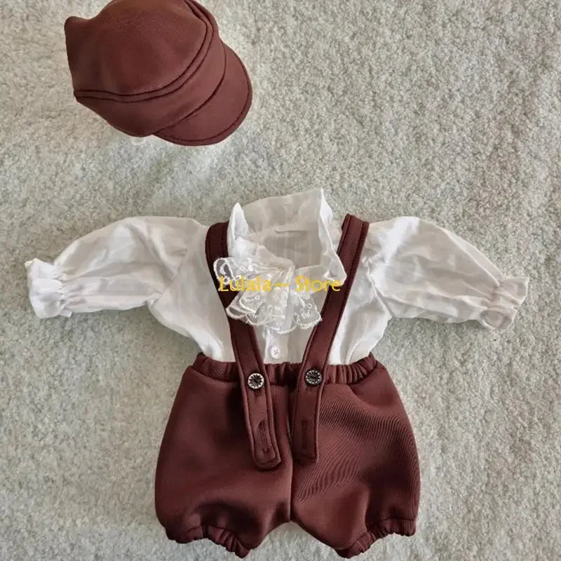 Y4QA 3Pcs Baby Photo Props Romper Infant Newborn Photography Vintage Shirt Shorts Hat Set Monthly Boys Clothes Baby Outfits