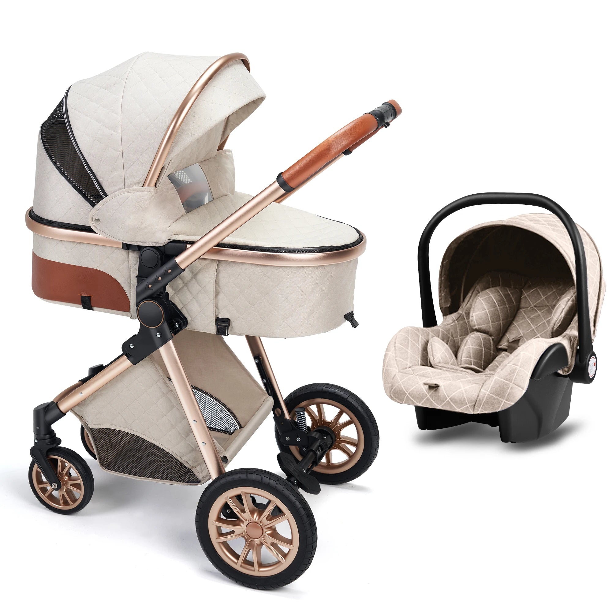 3 In 1 Luxury Pram High Landscape Baby Stroller Folding Pushchair Vista Stroller With Reversible Stroller Seat