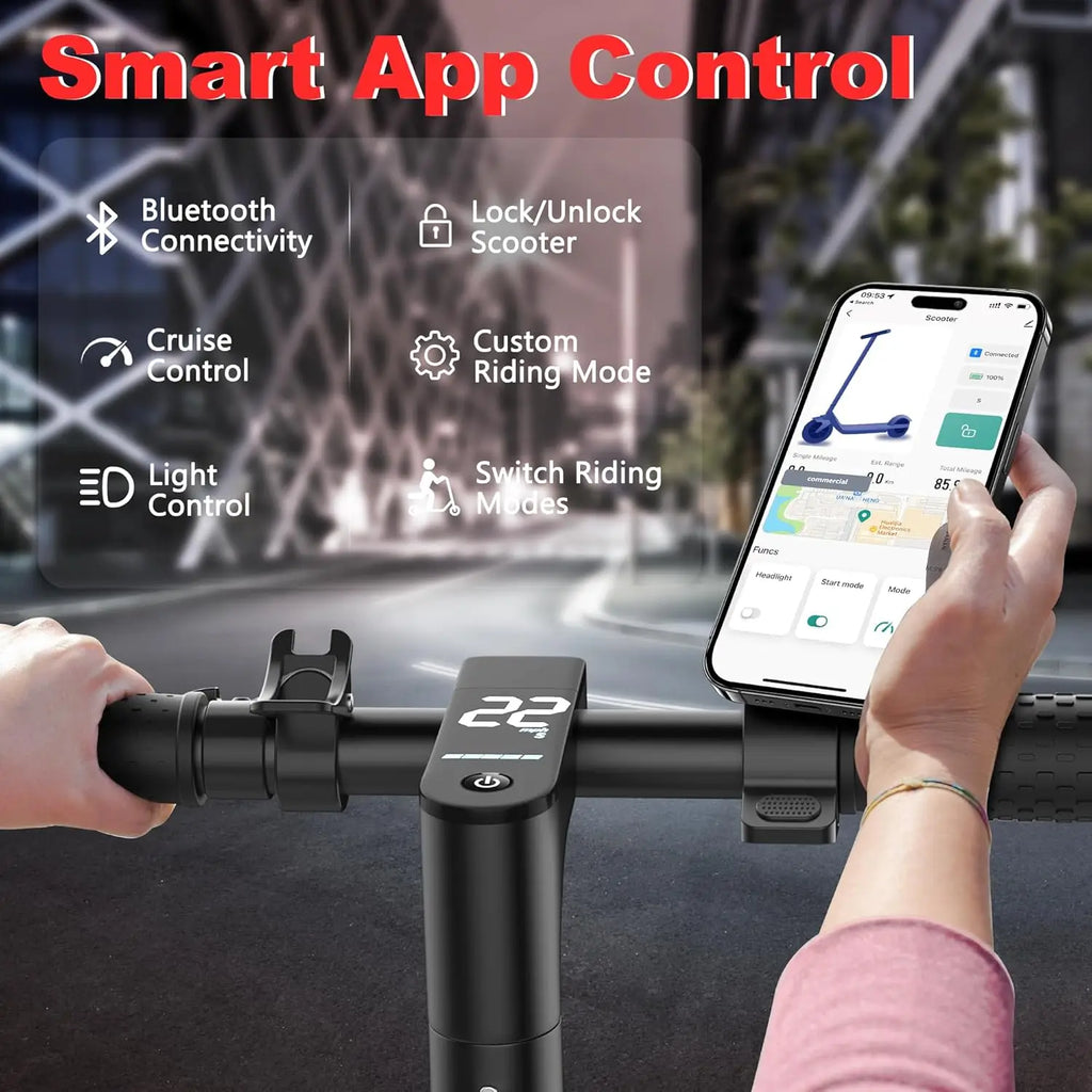 10”Honeycomb Tires Electric Scooter 42V 10.5Ah Battery 22MPH Max Speed 22Miles Max Range Dual Braking & Suspension APP Control