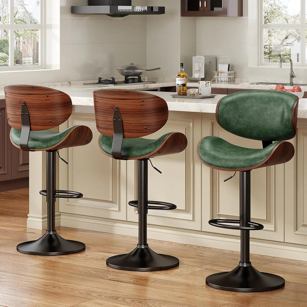 Adjustable Height Swivel Bar Stool PU Leather Upholstered with Back Footrest for Bar Kitchen Dining Room Set of 3, Customized