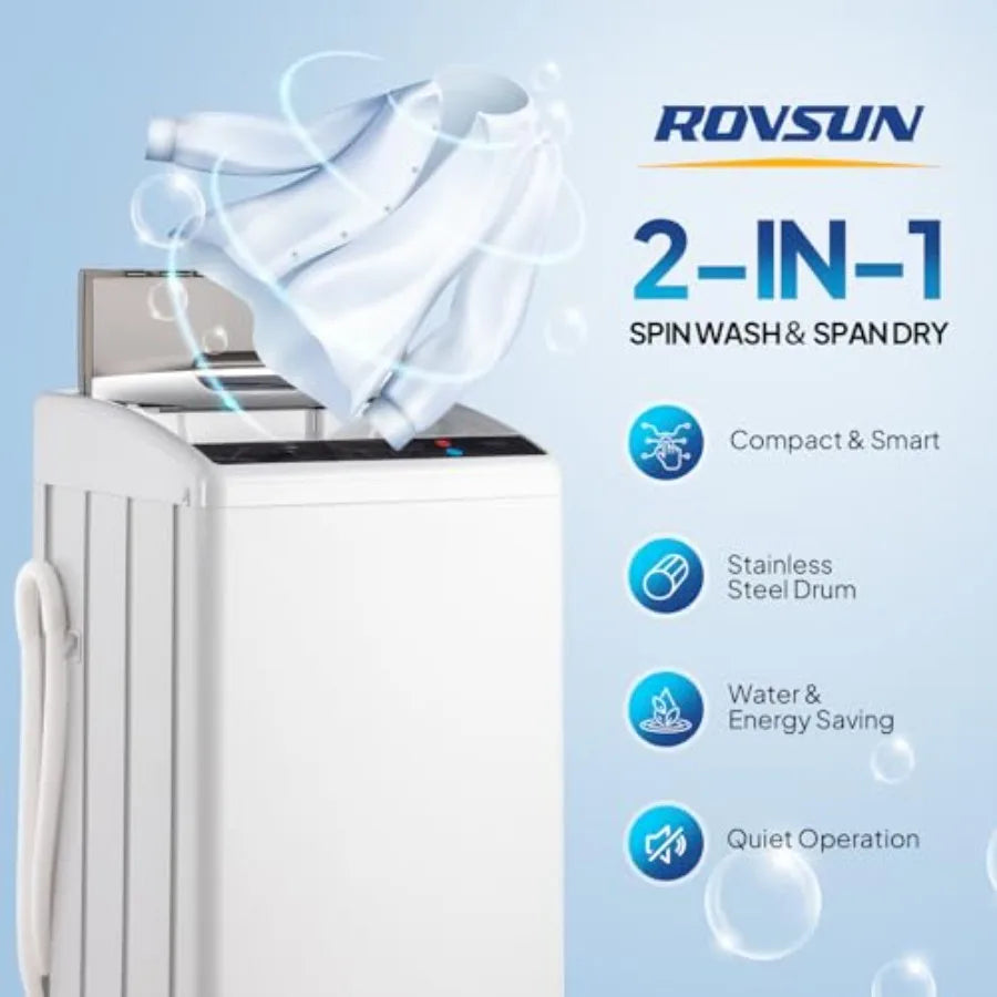 Washing Machine Full-Automatic Electric Laundry Machine with Stainless Steel Drum Compact Washer and Spin Dryer