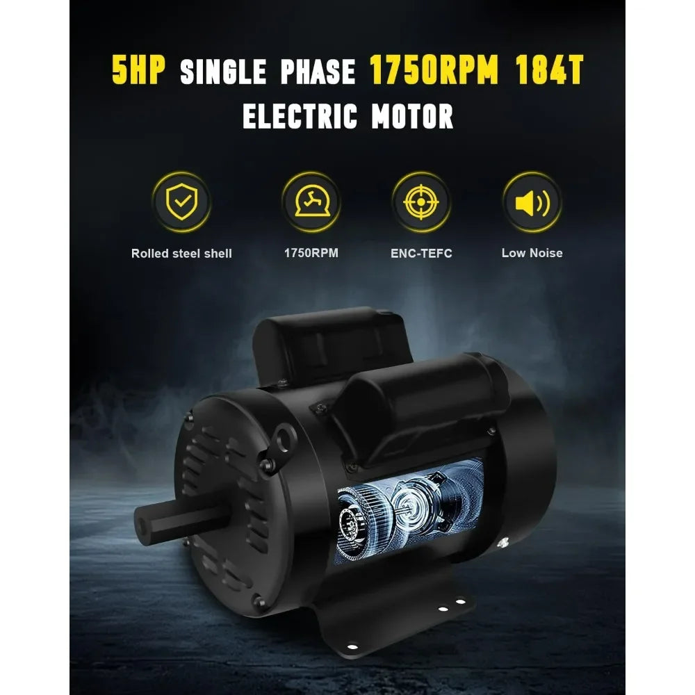 5 Horsepower Industrial AC Electric Motor, Farm Duty 184T Frame, 1750 RPM TEFC, 208-230V, 28.5-27.0 Amps, CW/CCW Rotation