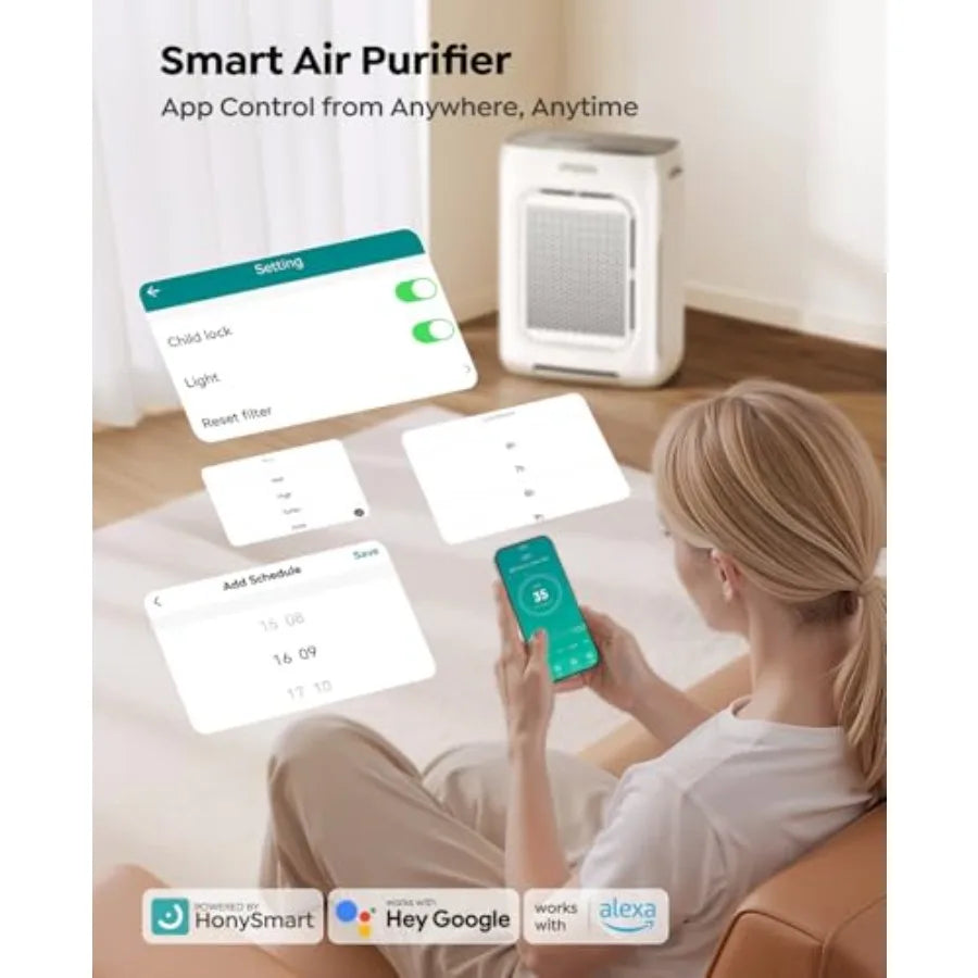 Air Purifier for Home Large Room up to 3000Ft², HEPA Air Purifier with Washable Double-Sided Filters, Smart WiFi, AQI Display,