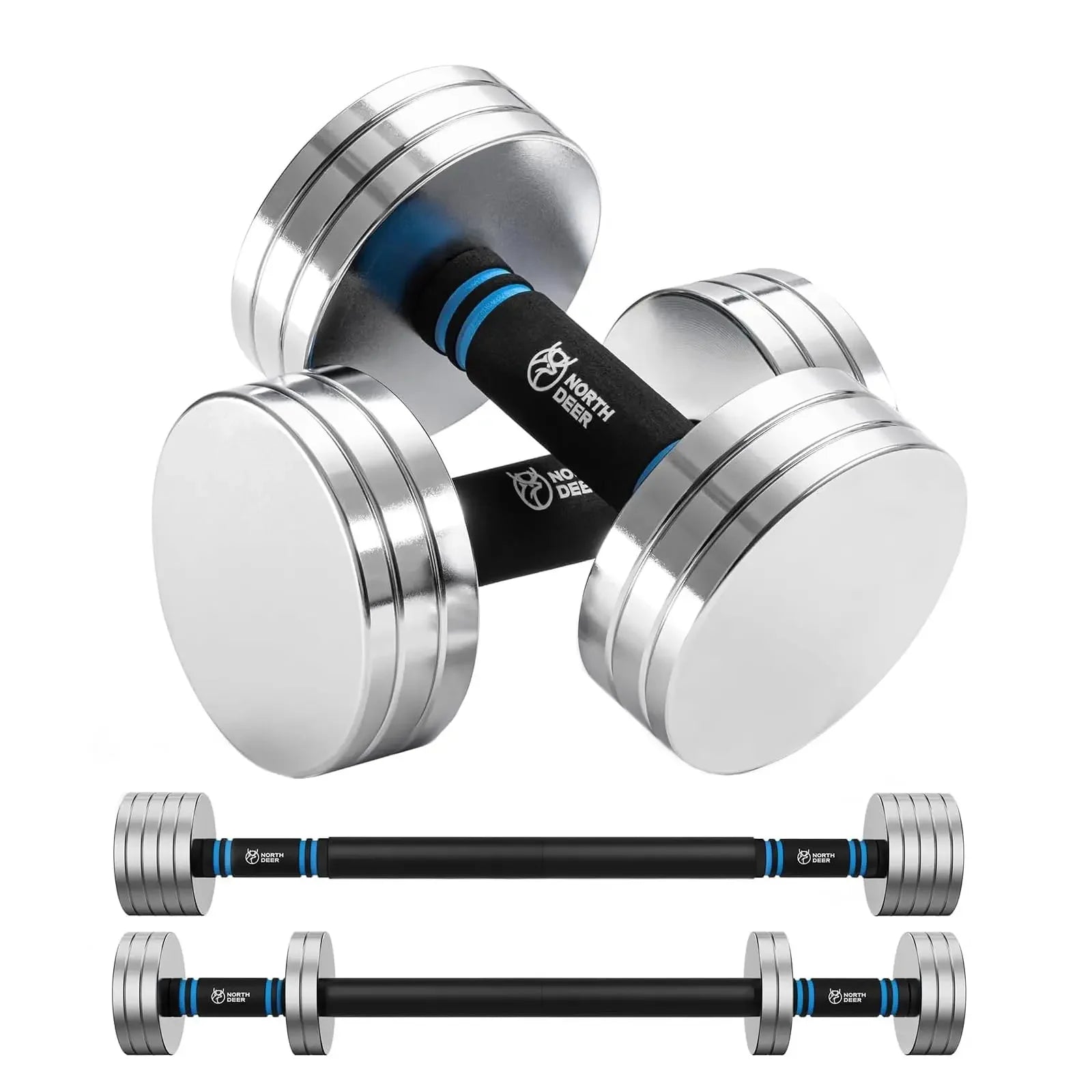 Northdeer V2.0 Upgraded Adjustable Steel Dumbbells 40LB / 60LB - 2 in 1 Dumbbell Barbell Set for Home Gym Workout - Com