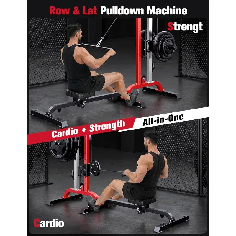 YOLEO Smooth Pulley System Power Cage, Adjustable Cable Crossover Power Rack, Multi-Functional Cable Machine for Home Gym