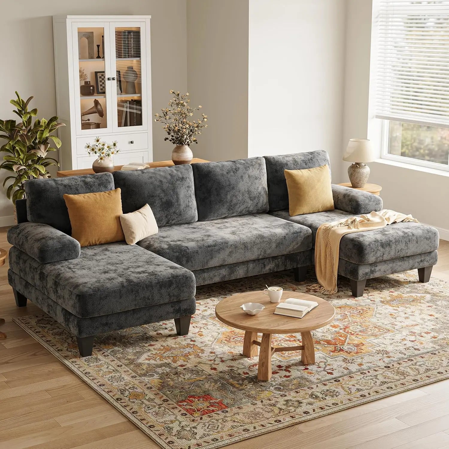U-Shaped Sectional Couches for Living Room | 112 Inch Modern Sectional Couch | Warm White Chenille Sofa with Double, Customized