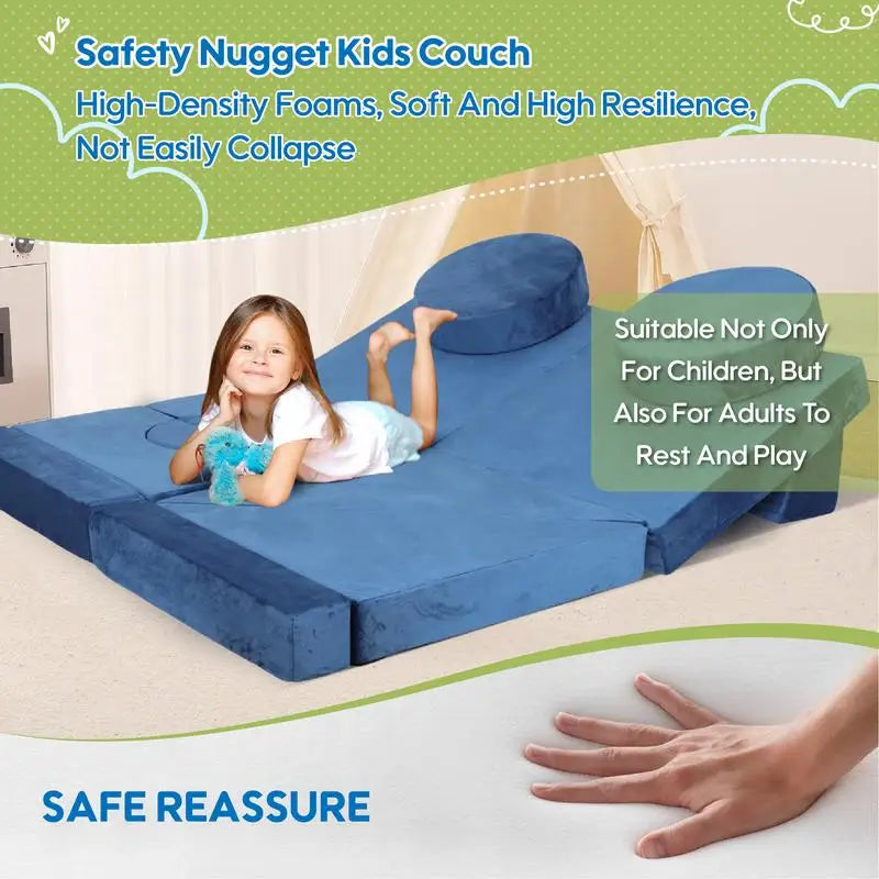 14 pcs Kids Modular Play Couch, Convertible Foam Sectional Sofa for Toddlers, DIY Creative Playroom Furniture in Blue Color -