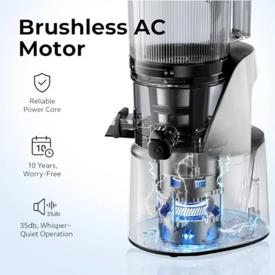 3-in-1 Cold Press Juicer with 6.5 Extra Large Chute 100oz Large Ccity AC Motor Makes Juice Nut Milk Sorbet Bright White