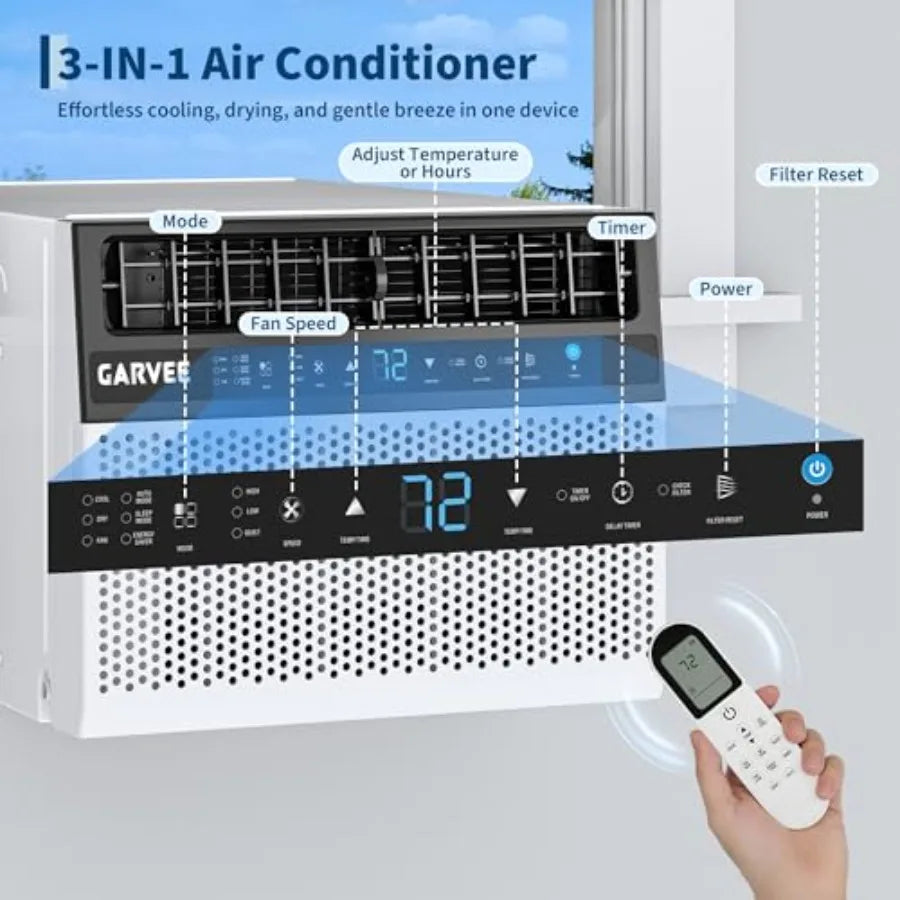 U-Shaped window air conditioner for residential use, white ABS plastic, ultra quiet operation, energy efficient, cools up to 26