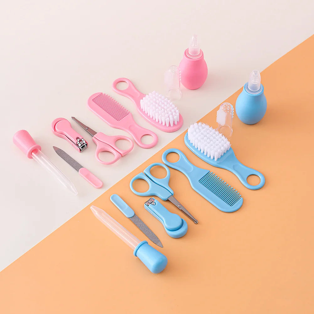 New 8Pcs Baby Healthcare and Grooming Kit Sets Safety Newborn Hair Brush Comb Nail Clipper Scissors Toothbrush Nasal Aspirator