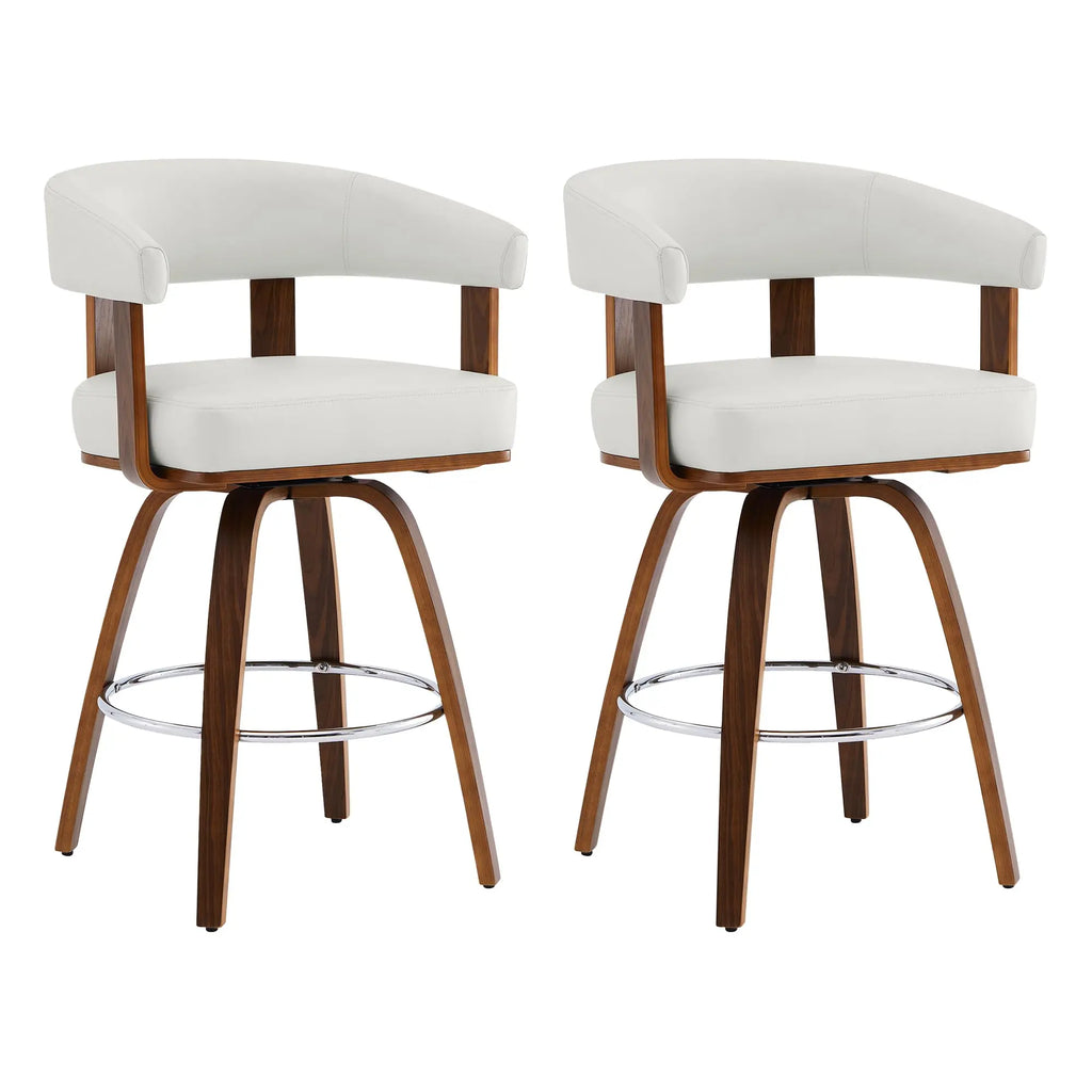 CHITA Swivel Counter Height Barstools Set of 2, FSC Certified Faux Leather Upholstered Bar Stools with Back and Armrest
