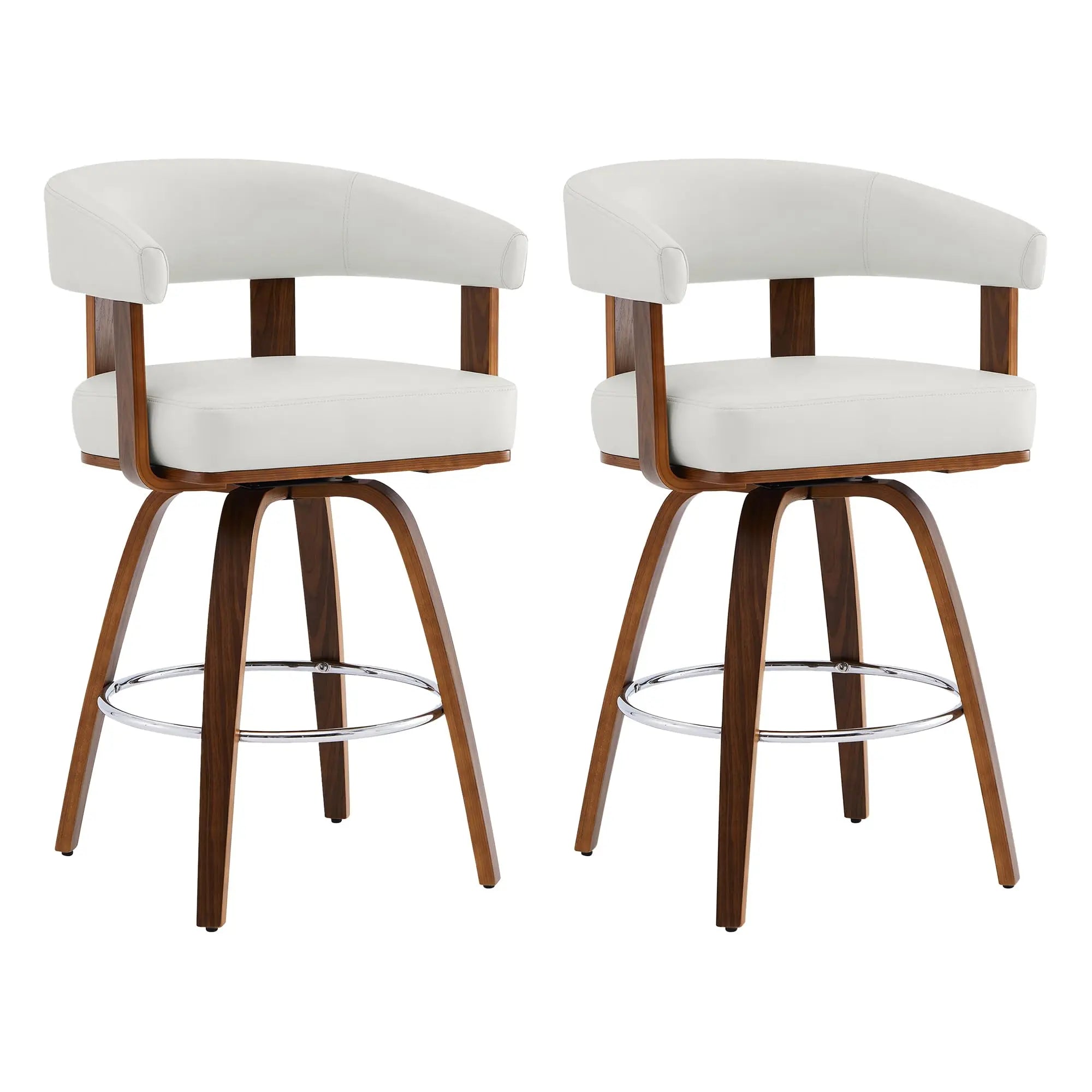CHITA Swivel Counter Height Barstools Set of 2, FSC Certified Faux Leather Upholstered Bar Stools with Back and Armrest